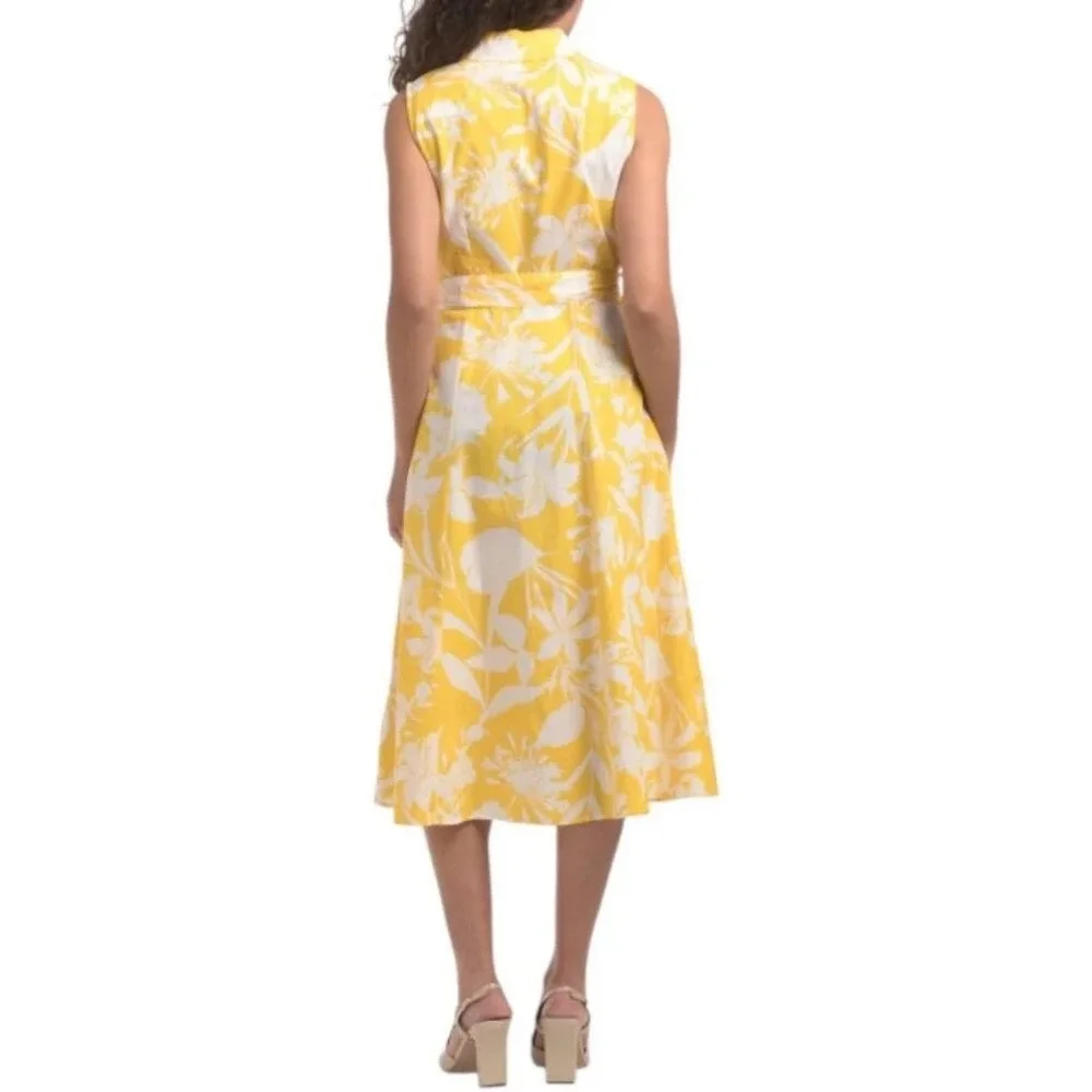 Calvin Klein Womens Yellow Floral Cotton Sleeveless Midi Shirt Dress CD5G3HX4 6 - Picture 12 of 14